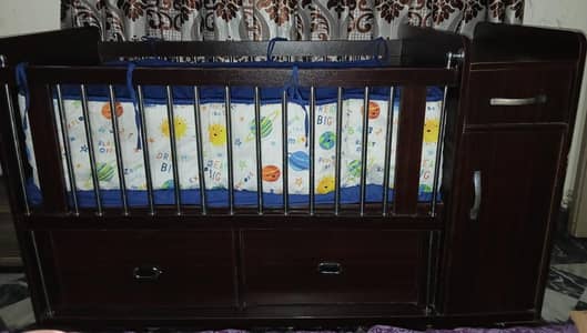 wooden baby cot/crib with storage and cabinet & bedding set