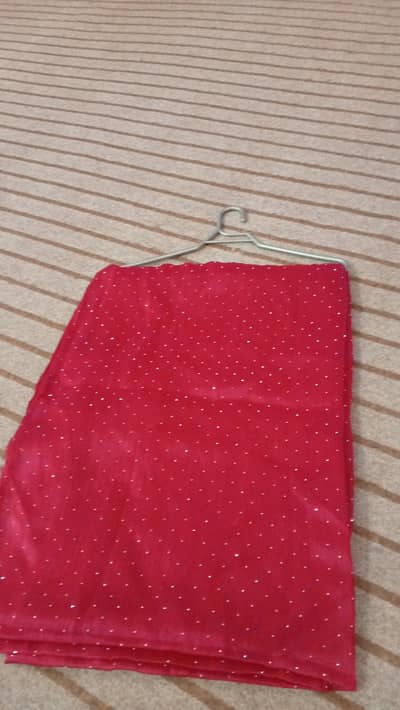 Elegant 2-Piece Unstitched Chiffon Silk Frock Suit – Strawberry Red