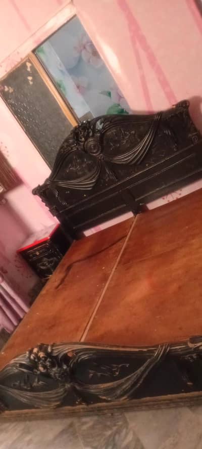 used bed without foam with 2 side tables