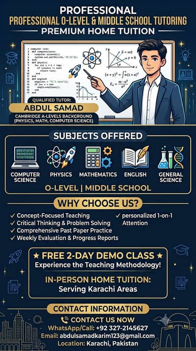 Professional Home Tutor for Cambridge O Level & Middle School