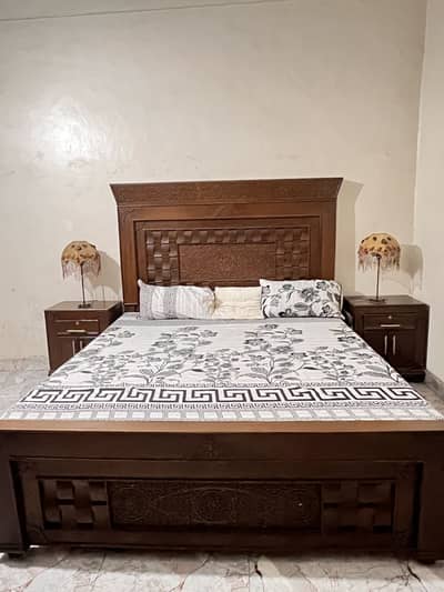 King size bed with side tables without mattess