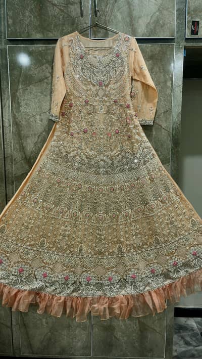 Luxury Peach Bridal Maxi with Full Embroidery & Dupatta