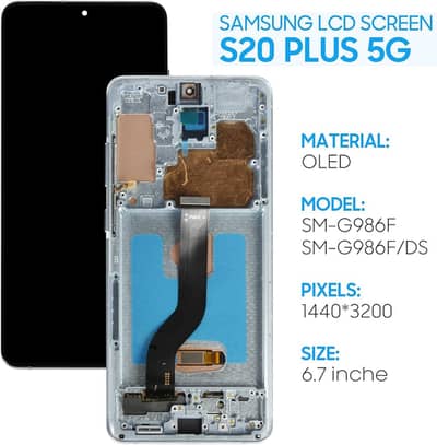 Samsung s20 plus original panel with frame silver color