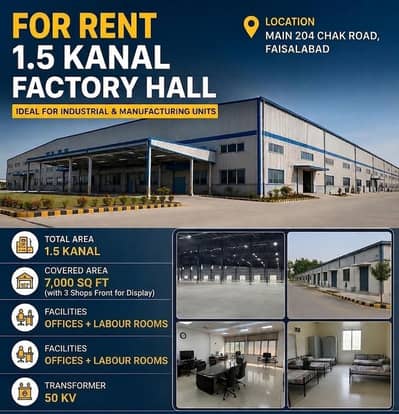 1.5 Kanal Hall Available for Rent Main 204 Road