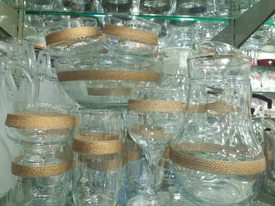 Luxury Golden Glass Dinner Set with Jug & Glasses – Complete Set