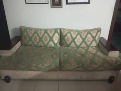 Sofa, 7 seater with centre table and stools