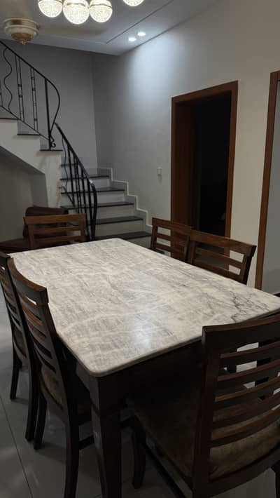 6 seater wooden Dining table with  Marble top and 6 Chairs