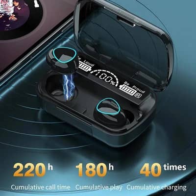 9D Hifi Black Earbuds with LED Display and 2000mAH bank.
