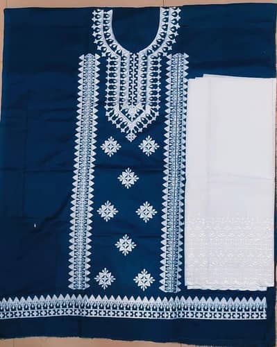 2PC Cotton Chicken Embroidered Suit | White Trouser | 9 Colors
