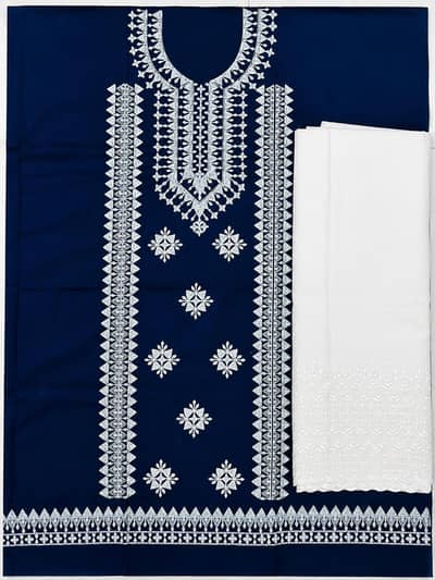 2PC Cotton Chicken Embroidered Suit | White Trouser | 9 Colors
