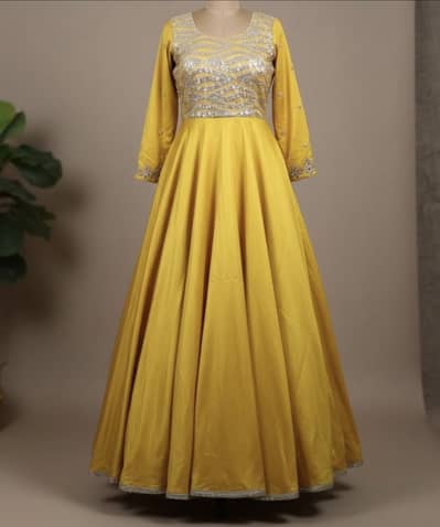 Vibrant yellow floor-length Anarkali gown / maxi dress