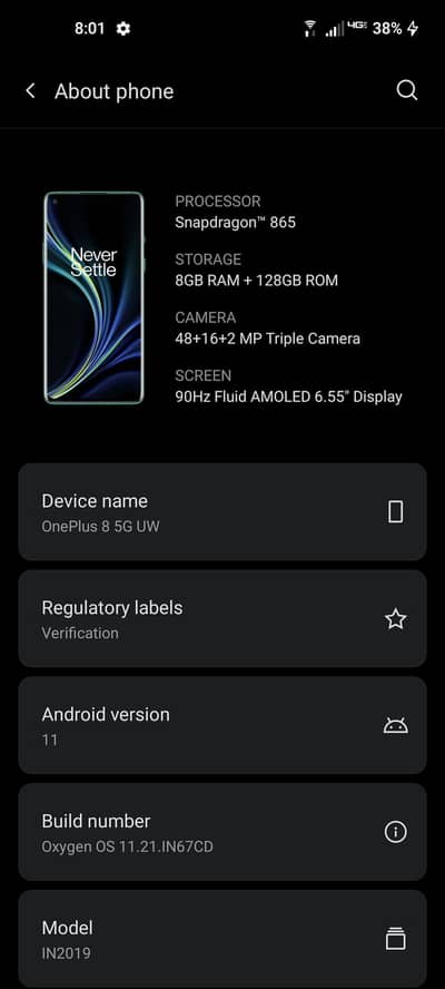 One Plus 8 8gb 128gb 5g pta approve pannel change ha