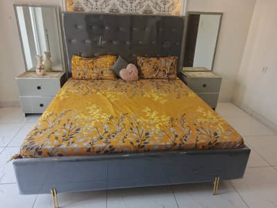 King Size Bed with Two side tables and diwan