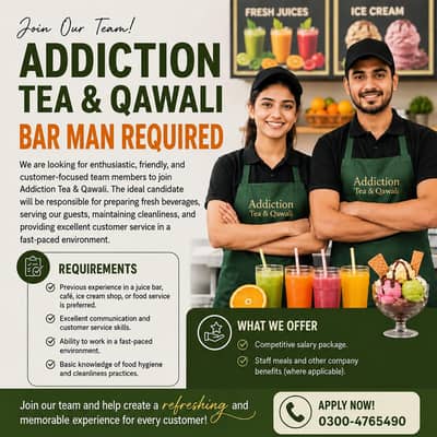 Bar Man Job for Restaurant 0300-4765490