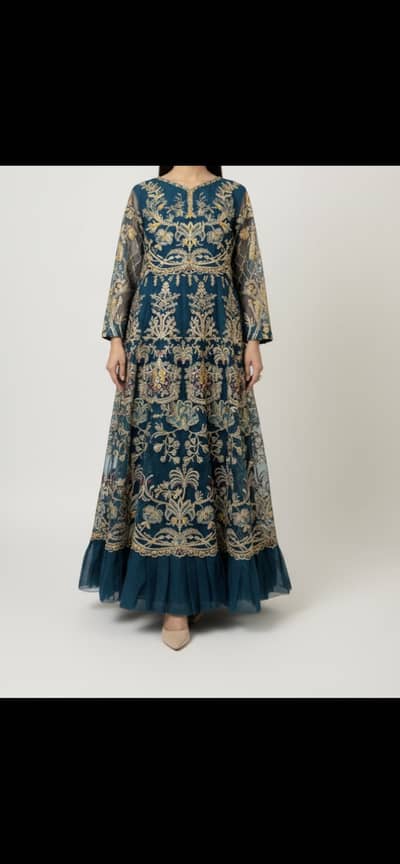 Dark zinc Anarkali-style maxi gown