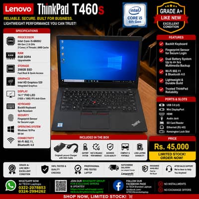 Lenovo Thinkpad T460s Core i5 6th Gen 8GB RAM 256GB SSD 14' FHD Laptop
