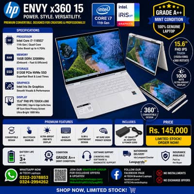 HP Envy x360 Ci7 11th Gen 16GB RAM 512GB SSD GPU Touch x360 Laptop