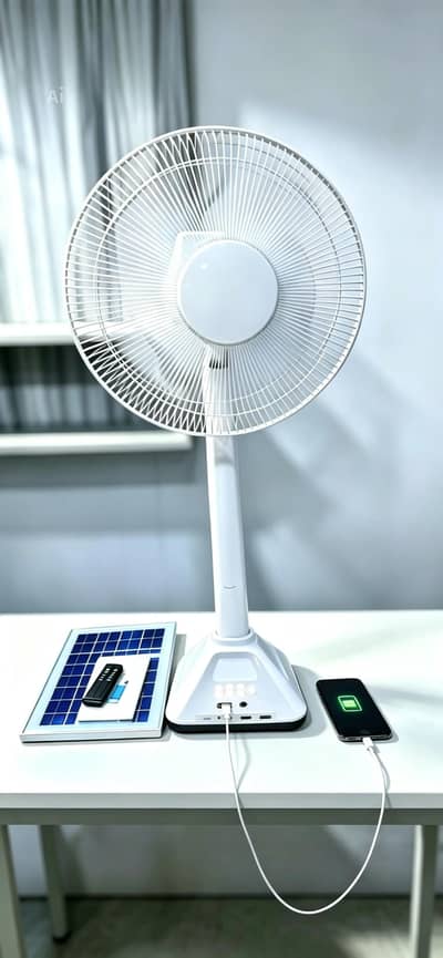 Rechargeable Pedistle Fan 16" - LED Light - USB Port - Solar Panel