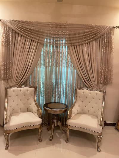 Beige Jacquard Curtain Set – Complete Setup | Rs 40,000