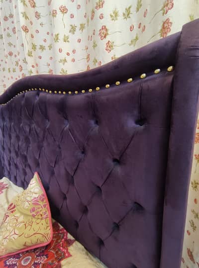 Upholster bed in Dark purple pure velvet color