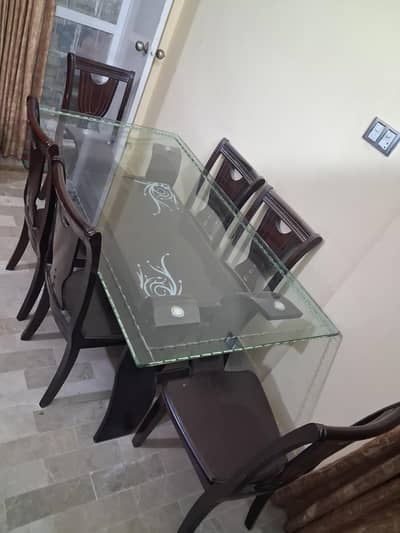 wooden 6 seater 12mm glass