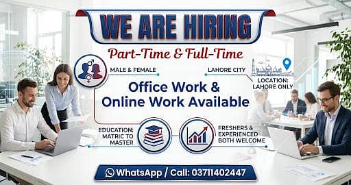 NEED MALE AND FEMALES STAFF FOR OFFICE WORK AND ONLINE WORK