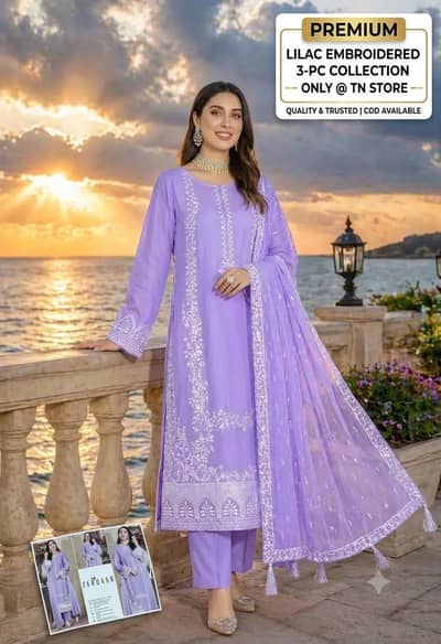 3 Pcs Luxury Embroidered Lawn Suit | Chiffon Dupatta