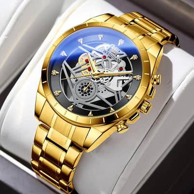 Men's Gold Skeleton Watch with Full Automatic Mechanism