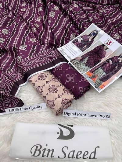 Unstitched Printed Lawn Suit Purple