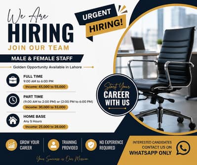 Male & Female Staff Required – Full Time / Part Time / Home Based