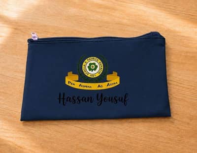 Pouch with your name written with your school logo order now