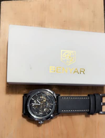 BENYAR Men  autometic watch mechenical watch black leather strap 45 mm