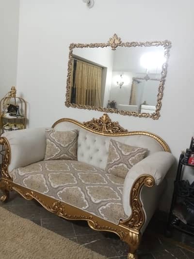 Solid Wood Golden Double-Seater Sofa – Luxury Design