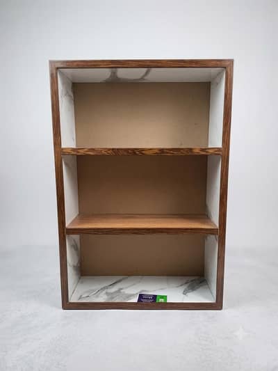 Three shelves wooden wall hanging shelf.