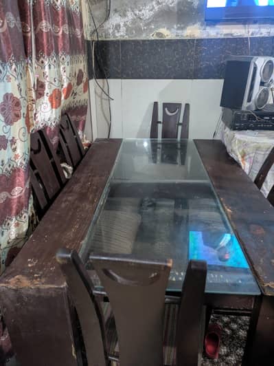 Dining Table with 6 Chairs and Glass Top