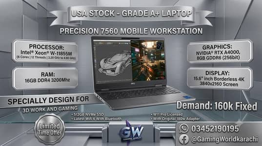 Dell Precision 7560 Mobile Workstation 16GB 512GB RTX A4000 8GB 4K