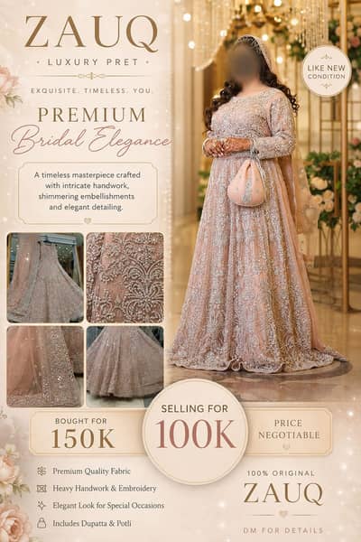  ZAUQ Luxury Bridal Lehenga – Like New 
