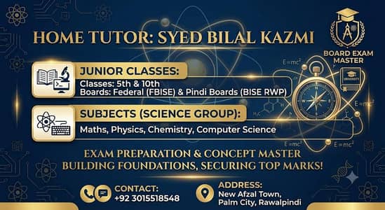 Home Tutor for Class 5 to 10 in Rawalpindi