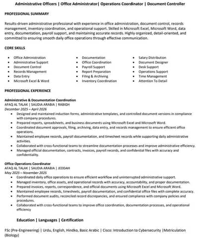 Job wanted for Administrative Roles or cashier