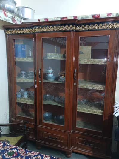 2 Piece Wooden Crockery Showcase | Glass Door | Excellent Condition