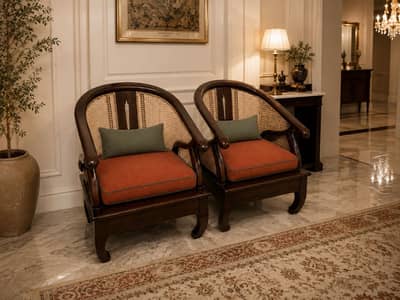 Wooden chair with rattan work