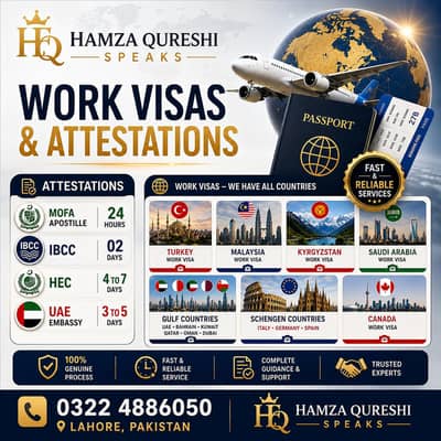 All type of Work visas and attestations Available