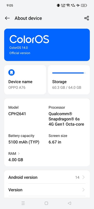 OPPO A3x original set 4.64