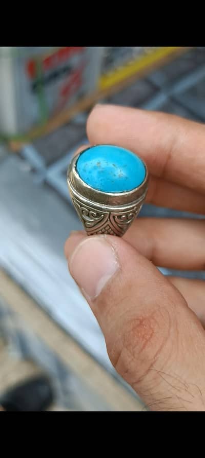 excellent  feroza stone  in beautiful  ringpure chandi