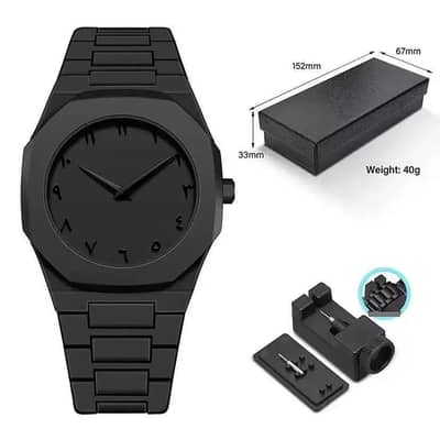 Men carbon fiber black Arabic watch with box