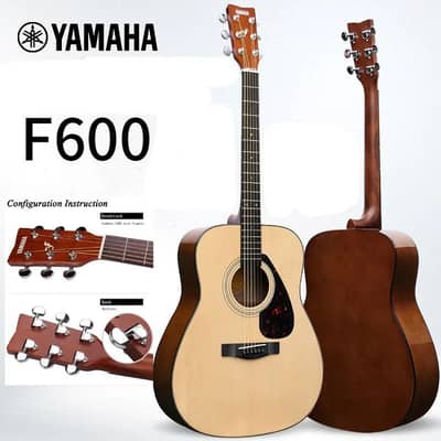 Yamaha F-600 Natural Full-Size Acoustic Guitar, 6-String,