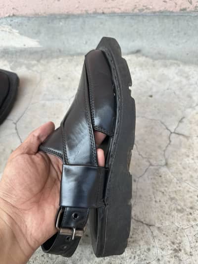 Black Pishawri Sandle with higted sole