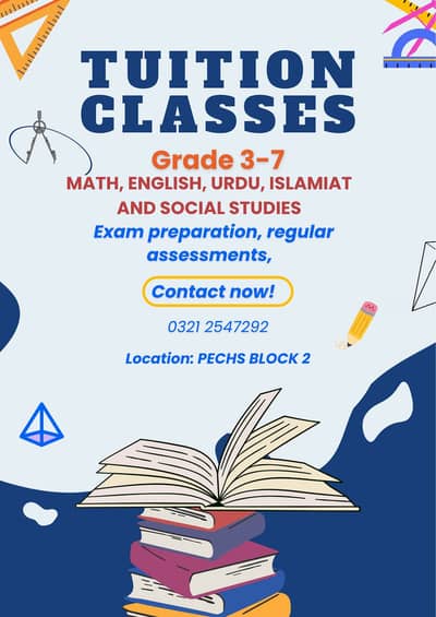 Home tution, grade 3-7- Math, English, Urdu, Islamist, Social Studies.