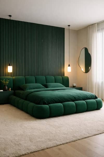 Double bed set, wooden bed, bed side tables, king bed set
