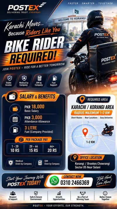Bike Rider Required For korangi
